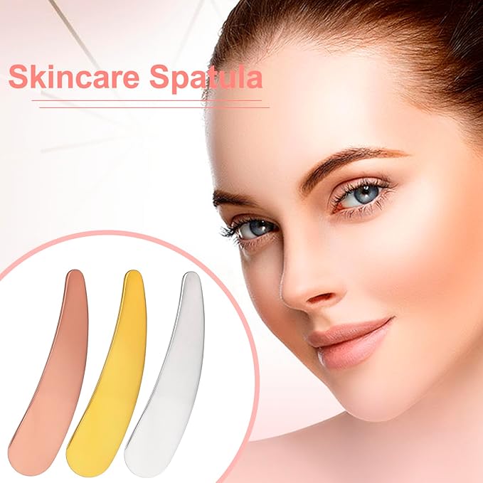 3pcs Mini Metal Makeup Spatula, Reusable Cosmetic Cream Spatulas Spoon, Skincare Scoop Applicator Facial Massage Beauty Tools for Mixing and Sampling Face Eye Cream- Silver & Gold & Rose Gold