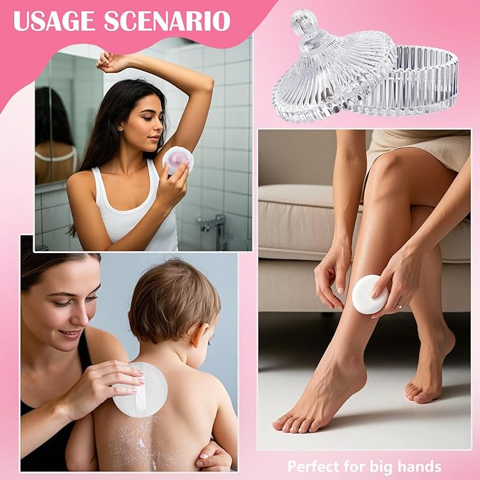 Large Body Powder Puff and Container Set - Velour, Dusting Powder Puffs for Women Baby and Loose Powder Containers for Face & Body, Washable, Reusable, Wet Dry Makeup