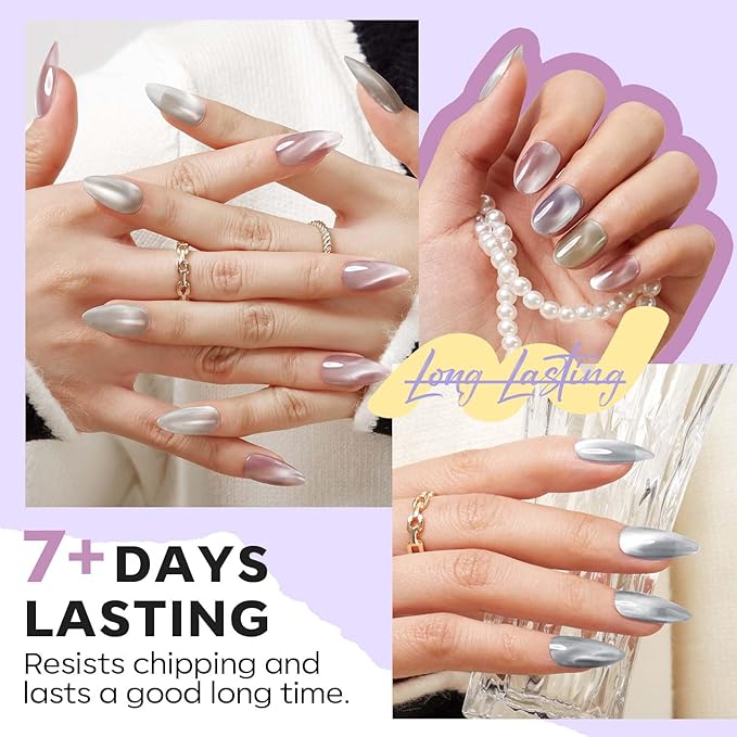 modelones Cat Eye Nail Polish Set, 6 Colors Magnetic Silver Pink Red Purple Quick Dry Mini Nail Lacquer Kit, Green Orange Blue Long Lasting Manicure Home DIY Fall Gifts for Women Girls