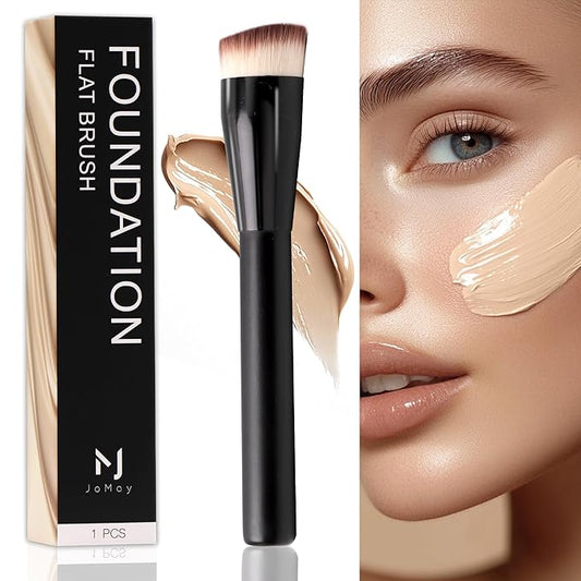 JoMay Flat Top Kabuki Foundation Brush – Vegan Makeup Brush for Liquid, Cream & Powder – Dense, Soft Bristles for Buffing & Blending – Black