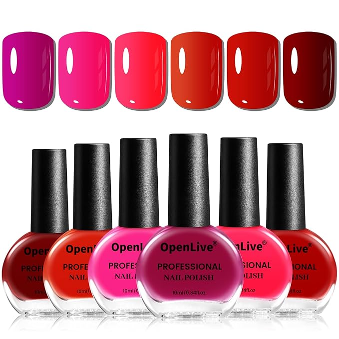 10ml Red Nail Polish Set 6 Colors Rose Red All Seasons Neutral Color Fast Dry Nail Polish Set for Women Salon DIY Nail Art