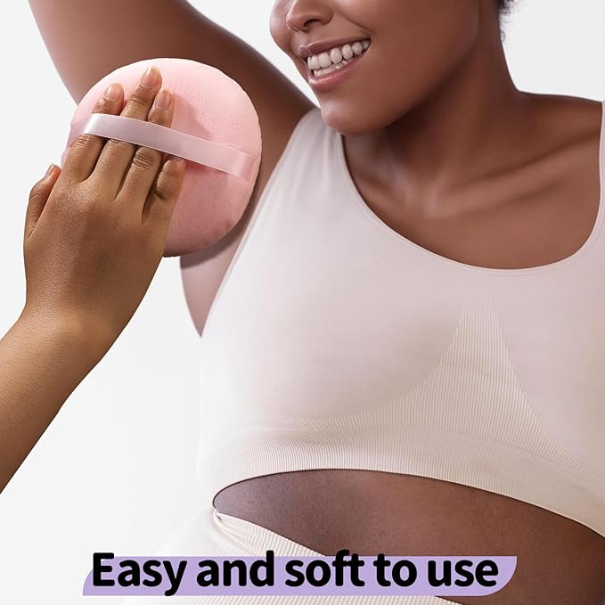 Teenitor 2Pcs 5Inch Pink Body Powder Puff, Powder Puff for Body Powder, Soft Velour Puff Pink