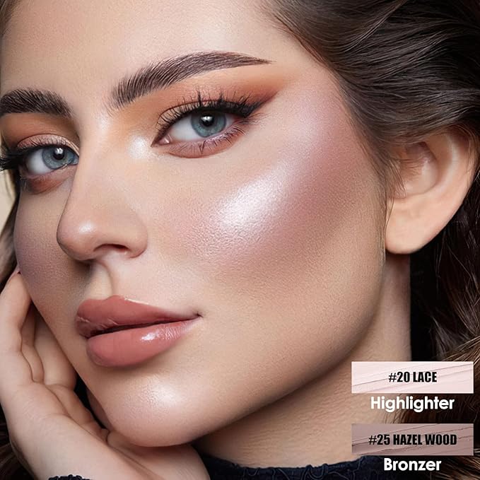 FOCALLURE 2 Pcs Mineral Cream Contour Stick,Moisturize Highlighter and Bronzer Pen,Non Stick Face Brightens & Shades Pencil,Long Lasting & Smooth Gliding Face Illuminator Makeup,Fair-light