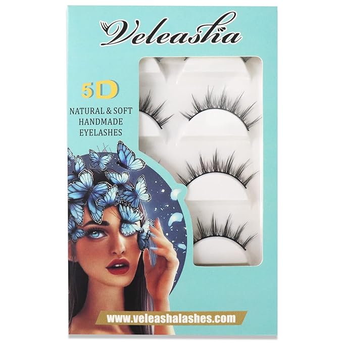 Veleasha Manga Lashes Spiky False Eyelashes 100% Handmade Eyelashes Anime Fake Lashes Lightweight Wispy Lashes 5 Pairs Pack (6D75)