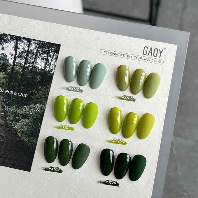 GAOY Jade Green Gel Nail Polish Set, Mint, Moss and Emerald Shades, Gemstone Nail Art Manicure