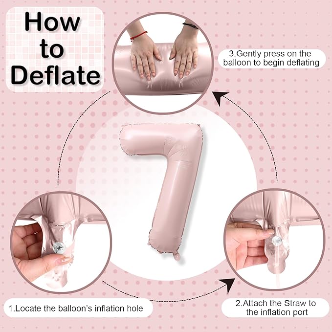 7th Birthday Balloons for Girls, 40'' Foil Self Inflating Light Baby Pink Number 7 Balloon, Pastel Dusty Blush Pink Large Mylar 7 Balloon Number for Kids Birthday Party Decor Anniversary Decorations