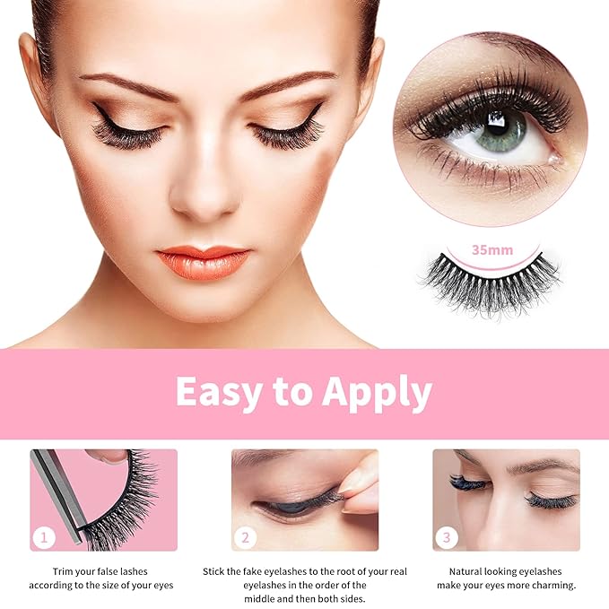 8D Fluffy Lashes False Eyelashes Wispy Faux Mink Lashes Light Weight Fake Eyelashes Cat Eye Lashes 7 Pairs Pack