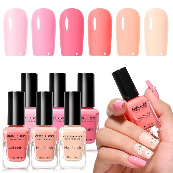 GELLEN Bright Pink Nail Polish, Air Dry Nude Pink Regular Nail Polish for French Manicure Women Home Salon All Seasons, Not UV Gel, TPO Free, Hema Free, Non-toxic