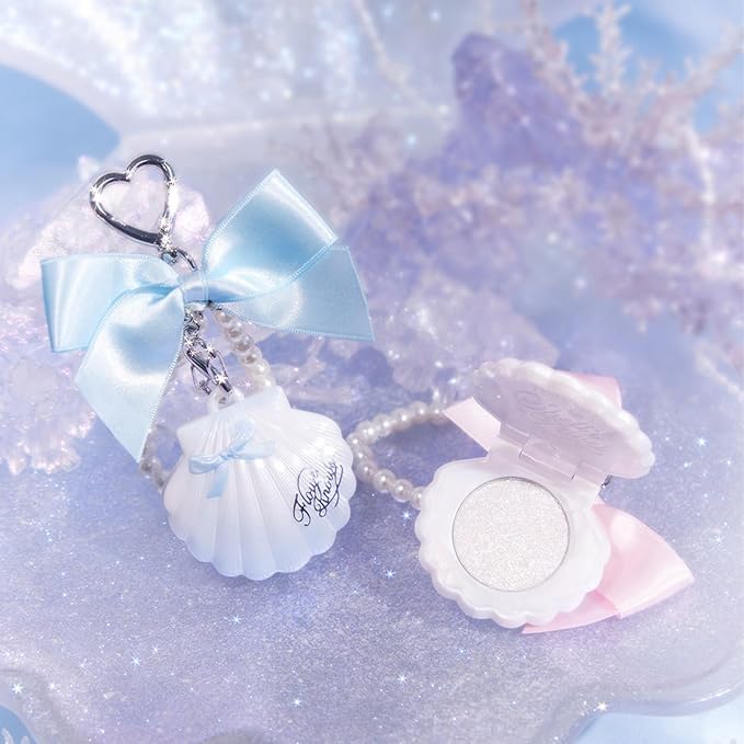 Flower Knows Shell's Jewel Highlighter Balm,Cute Bag Charm Keychain,Glitter Pearly Highlighter Makeup,Natural Glow Finish,Long Lasting Face Illuminator,Gift for Women,Girls,0.11 oz(Blue Tears)