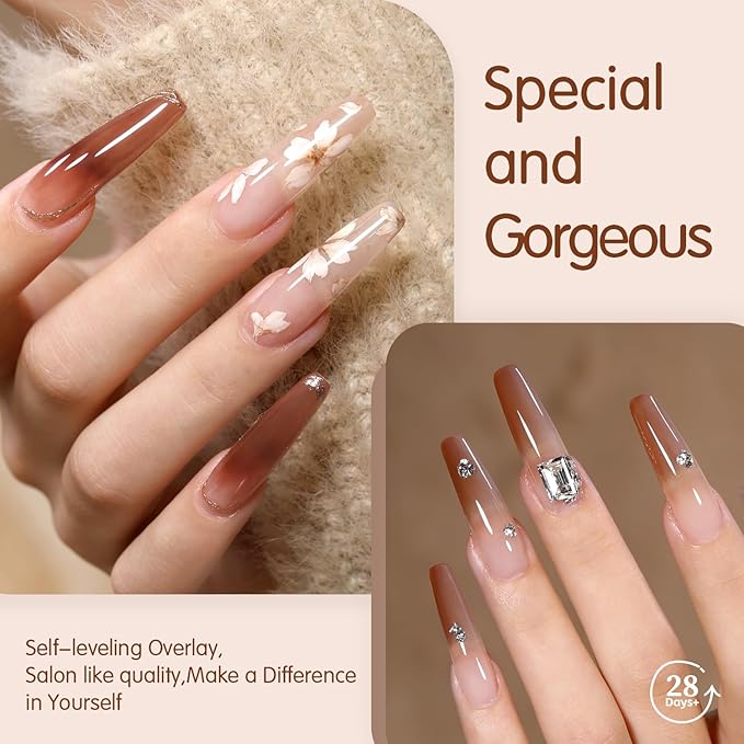Fall Gel Nail Polish Set: 6 Colors Jelly Pumpkin Semi-transparent Natural Sheer Gel Nail Kit, Soak Off