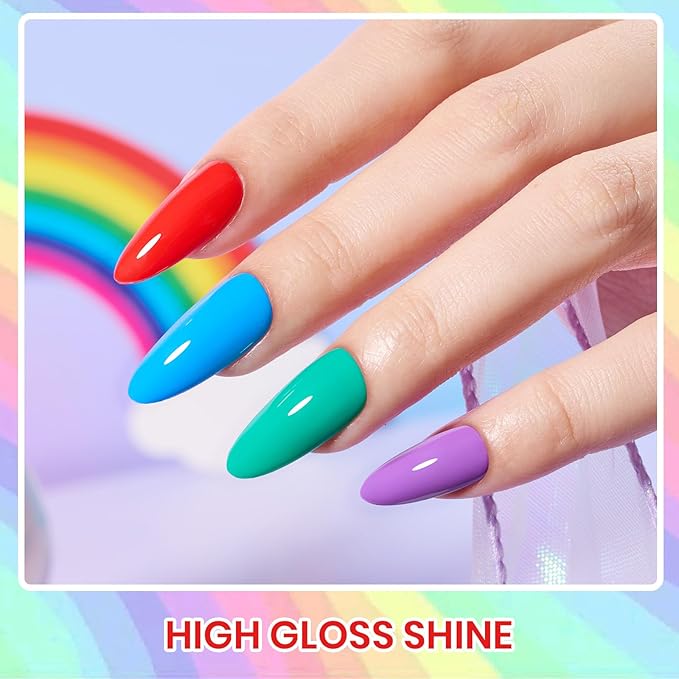 Beetles Rainbow Gel Nail Polish Set, 6 Colors Red Yellow Blue Orange Green Purple Polish Rainbow Flag Gel Nail Polish Kit Soak Off UV Nail Art Design Salon DIY Manicure Gifts for Women Girls