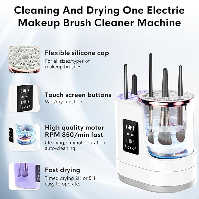 3 IN 1 Electric Makeup Brush Cleaner,Automatic Makeup Brush Cleaner with Makeup Brush Dryer,Portable USB Deep Cleaning for All Size Beauty Makeup Brush Set,Blush Brush,Sponges