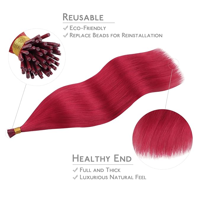 WENNALIFE I Tip Hair Extensions Human Hair, 50g 50s 22 Inch Red Remy Itip Human Hair Extensions Invisible Itips Straight I Tips Fusion Extensions Real Human Hair