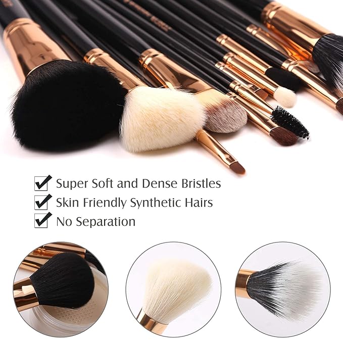 Z'OREYA Premium Travel makeup brush set 12 pieces essential Cosmetic tools Synthetic Hair Foundation Powder Eye Cosmetic brushes With Black Holder