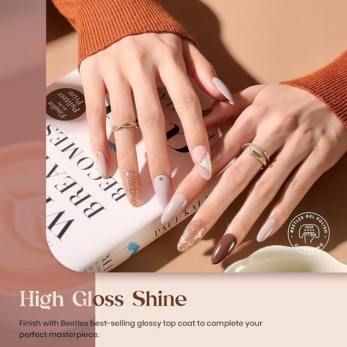 Beetles Fall Gel Nail Polish - 6 Colors Burgundy Brown Neutral Grey Plum Gel Polish Set Soak off UV Light for Easy DIY Nail Art Salon Home Design Gifts for Women