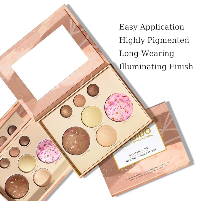 Velvety Smooth Baked Palette, Multi-purpose, Highly Pigmented Palette with Bronzing Powder, Eyeshadows and Blushes, Waterproof, Vegan & Cruelty-free.