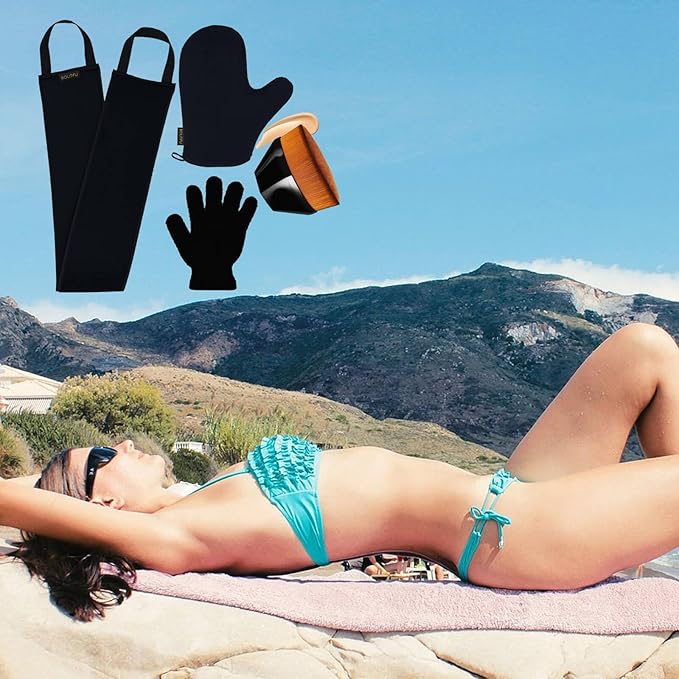 4Pack Self Tanning Mitt Set, 1 Self Tan Mitt, 1 Self Tanner Lotion Back Applicator, 1 Self Face Tanning Brush, 1 Exfoliating Glove, Self Tan Kit (4pack tanning applicator)
