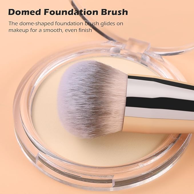 TEOYALL Dual-Ended Foundation Contour Brush, Dense Sculpting Defining and Domed Blending Synthetic Bristles for Liquid Cream Powder