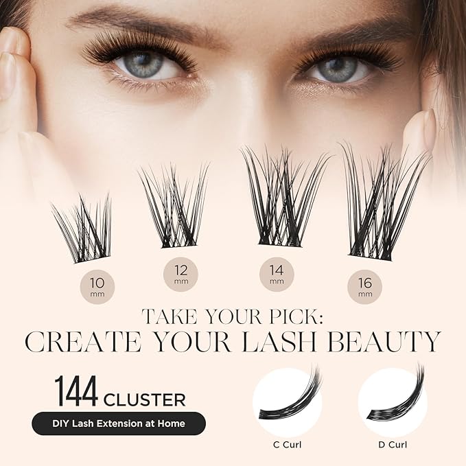 PopUp Lash Clusters 144 Pcs Cluster Lashes DIY Cluster Eyelash Extensions Mega Volume Reusable Individual Lashes Cluster Volume Look Super Thin Band & Soft(D17)