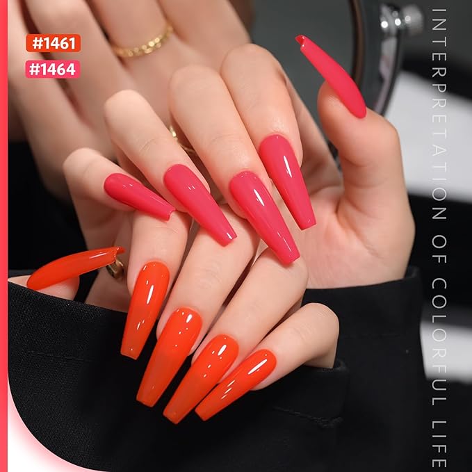 GAOY Coral Orange Gel Nail Polish, Pink Red Neon Gel Polish Kit for Salon Manicure and Nail Art DIY at Home, Gift for Women