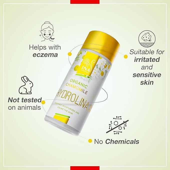InaEssentials Organic Chamomile Water- Hydrolina, Skincare Against Eczema, Skin Irritations, Toner for Face and Body, Hydrolat, EU Certified