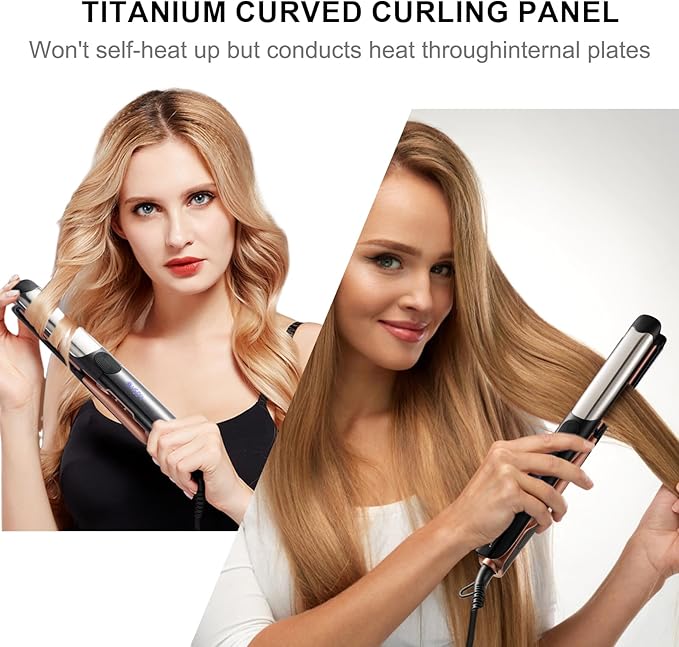 1 Inch Flat Iron Hair Straightener and Titanium Curler 2 in 1 | Dual Voltage Smart 3D Ceramic Floating Plates Ionic Straightener,8 Temps Settings Fast Heating & Heat Protection