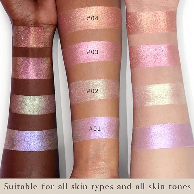 4 Colors Holographic Multichrome Glitter Eyeshadow Palette, Chameleon Purple Pink Mermaid Rose Gold Glitter Iridescent Baked Eyeshadow Powder, Smooth Shimmer Face Highlighter Fairy Makeup 02