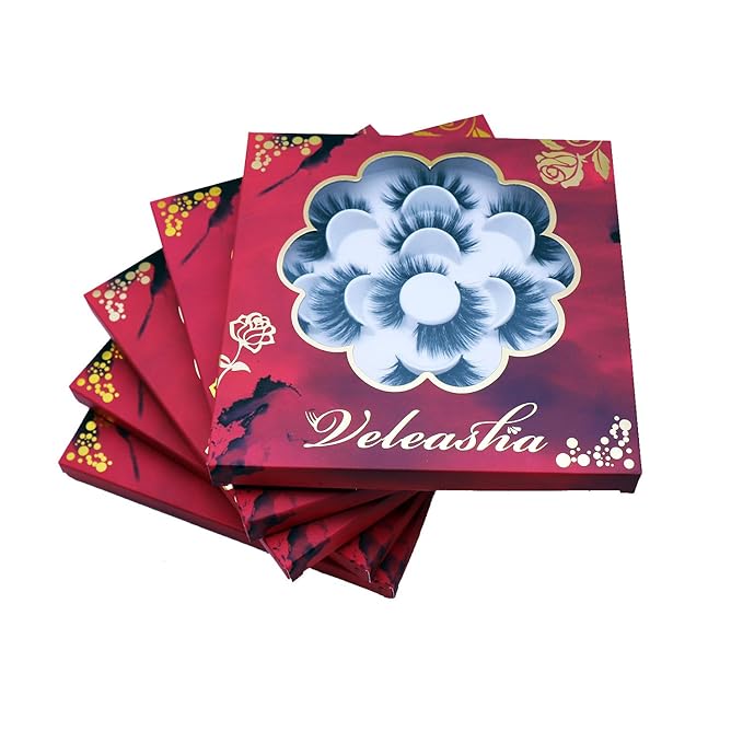 Veleasha Lashes 5D Faux Mink Lashes Fluffy False Eyelashes Volume Eye Lashes Wispy Fake Lashes Eyelashes Dramatic Look 7 Pairs Luxurious Handmade Fake Eyelashes Pack (5D01)