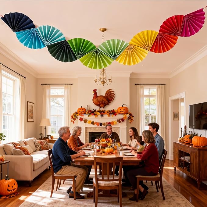 Banner Garland Fan-Shaped, Rainbow Colors Wall Decor Party Decorations for Birthday Wedding College Nurse Graduation Christmas Holiday, Festive Supplies