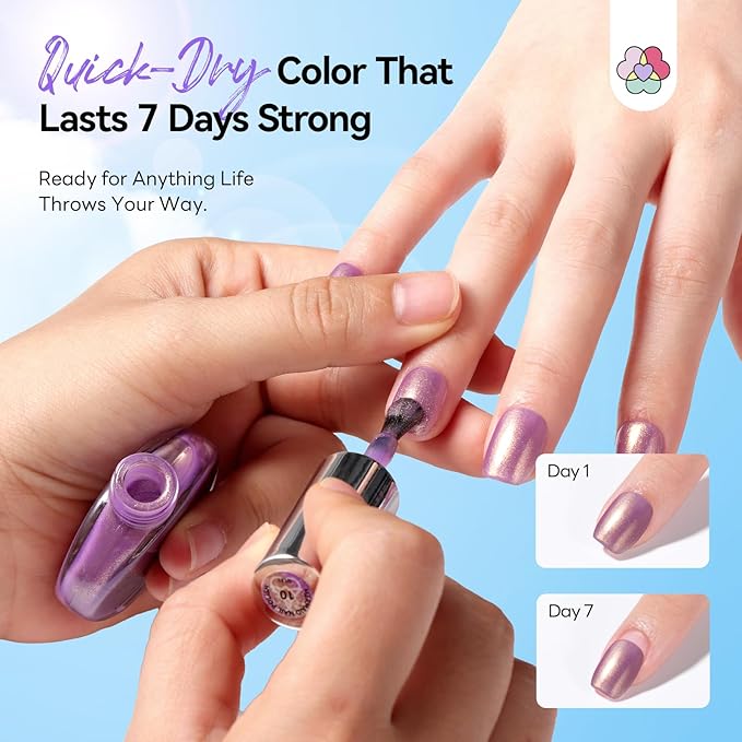 SAVILAND Color Artistry Pearl Nail Polish Set: Quick Dry 12-Free Aurora Nail Polish 6 Shimmer Colors Fingernail Polish Set Color-Locked Summer Vegan Nail Toes Lacquer DIY Nail Art Home Use Women