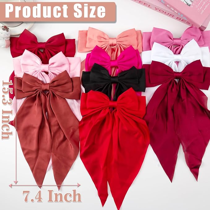 10 PCS Hair Bows,Big Bows for Girls and Womens,Hair Bows for Womens,Hair Ribbons,Large Hair Bow for Women,Big Hair Bow,Bows for Women,Oversized Long-tail Cute Aesthetic Hair Accessories(Red Series)