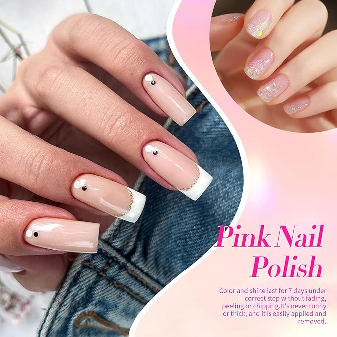 Born Pretty Pink Nail Polish Set, 6 Colors Nude Pink Hot Pink Neon Pink Glitter Nail Polish Quick Dry 10ml 0.34oz Nail Lacquer Kit for Diy Nail Art Salon Home Gifts for Women Girls