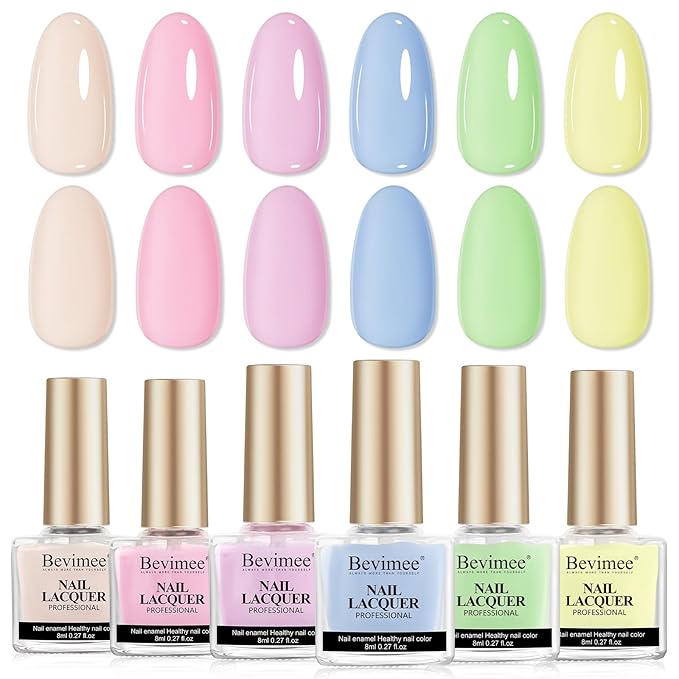Nail Polish Set 6 Colors Pastel Quick Dry Nail Lacquer Sheer Pink, Purple, Light Blue, Nude Fast Dry Fingernail Polish Bulk DIY Salon Gift For Women Summer Colors,8lm/0.27fl.oz