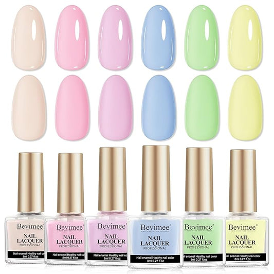 Nail Polish Set 6 Colors Pastel Quick Dry Nail Lacquer Sheer Pink, Purple, Light Blue, Nude Fast Dry Fingernail Polish Bulk DIY Salon Gift For Women Summer Colors,8lm/0.27fl.oz