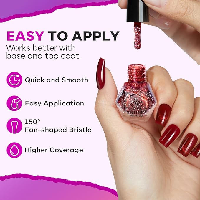 modelones Nail Polish Set 6 Colors, Christmas Red Green Glitter Quick Dry Mini Nail Lacquer Kit Winter Hot Pink Blue Purple Orange Holographic Sparkle Holiday Manicure Nail Art Gift for Women Girls