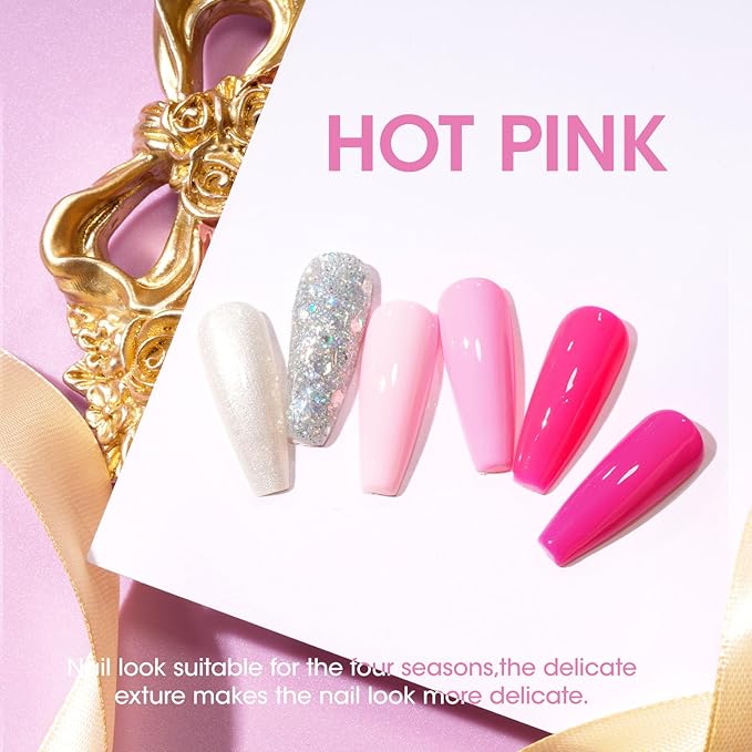 GELLEN Hot Pink Gel Nail Polish, Bright Pink Gel Polish Summer 6 Colors Set, No Wipe Soak Off Glossy UV Light Gel for Acrylic Natural Nails Manicure DIY Home Salon Valentines