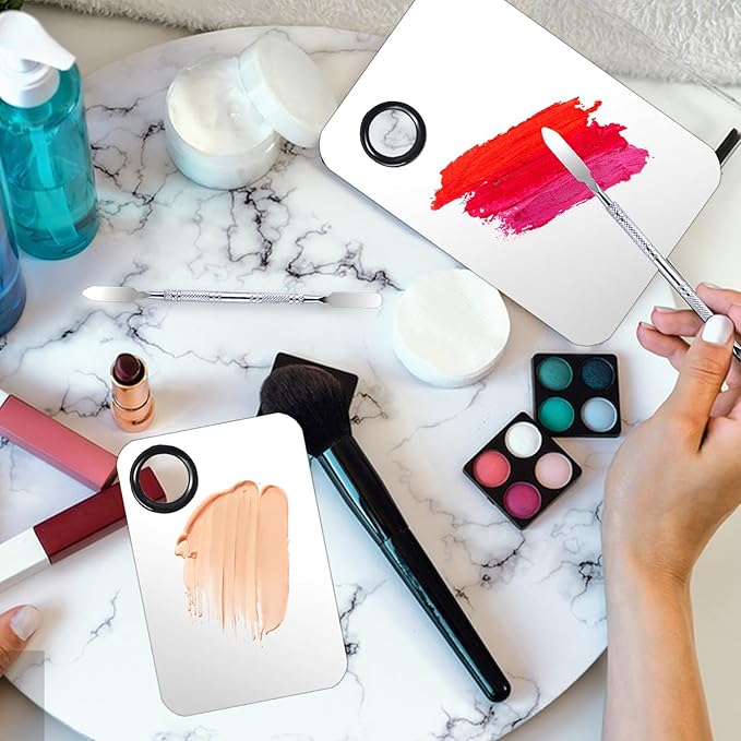 2 Set Makeup Mixing Palette,Stainless Steel Makeup Palette with Spatula Professional Make up Artist Must haves,Suitable for Mixing Foundation Make up Eye Shadow and Nail 