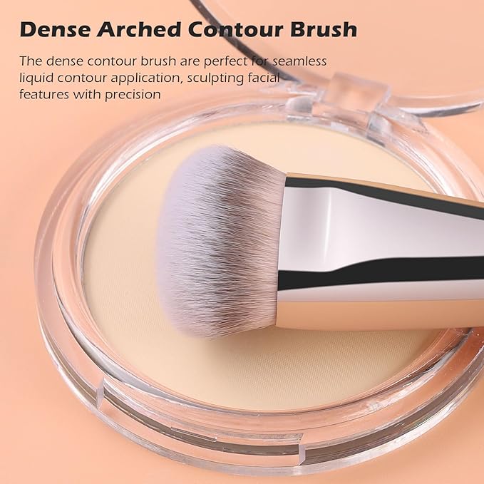 TEOYALL Dual-Ended Foundation Contour Brush, Dense Sculpting Defining and Domed Blending Synthetic Bristles for Liquid Cream Powder