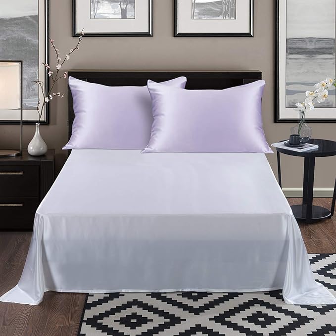 Silk Pillowcase Queen Size w/Random Color Silk Scrunchie Gift Set for Skin and Hair Care Beauty Sleep ALASKA BEAR Organic Best 100% Mulberry Silk Real Cooling Pillow Case (1pc, Lilac Lavender)