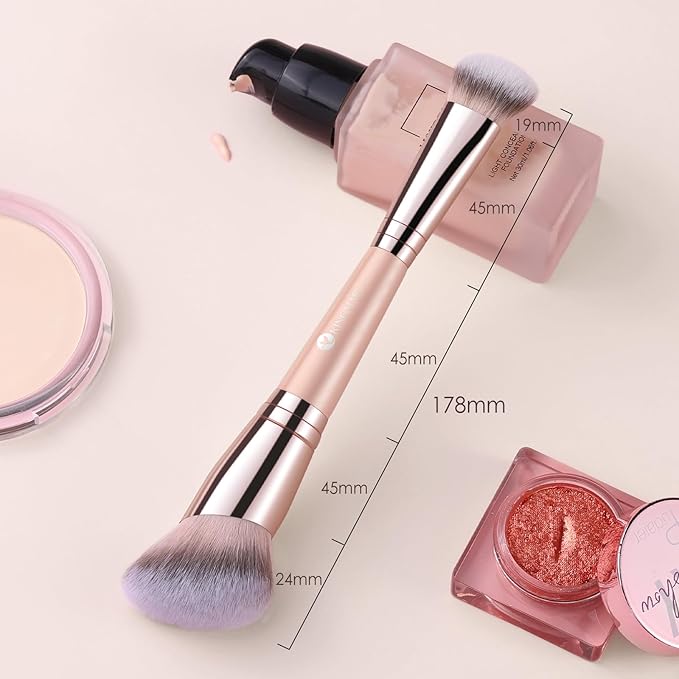 KINGMAS Foundation Makeup Brush, Double-ended Angled Top Contour Brush for Blending Liquid Powder, Concealer Cream Cosmetics Blush Brush (Pink)