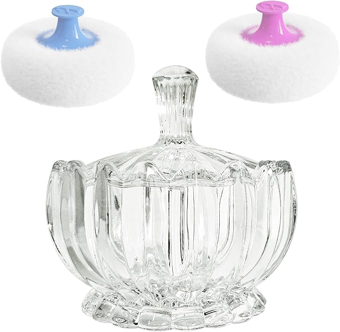 3 Pcs Large Body Powder Puff and Container,Glass Reusable Box Crystal Case Jar with Soft Puff Pumpkin Shaped