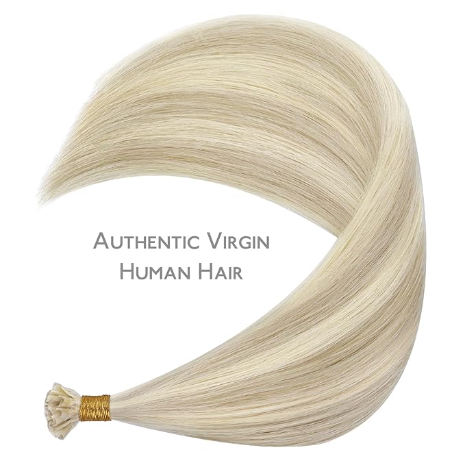WENNALIFE U Tip Hair Extensions Human Hair, 50g 50s 16 Inch Ash Blonde Highlighted Platinum Blonde Remy Hair K Tip Invisible Straight Keratin Hot Fusion