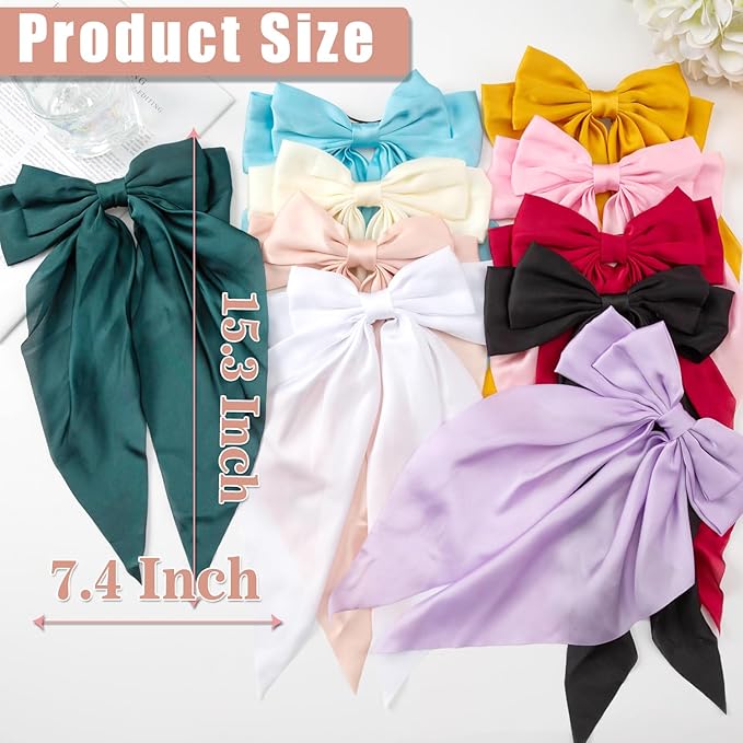 10 PCS Hair Bows,Hair Bows for Women,Hair Ribbons,Oversized Long-tail Cute Aesthetic Hair Accessories,Large Hair Barrettes for Women,Big Hair Bow,Big Bows for Girls