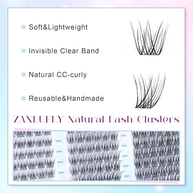 Wispy Lash Clusters Kit Natural Lash Extension Kit DIY Eyelash Extension Kit 10-14MM Individual Lashes Thin Band Eyelash Clusters with Lash Cluster Glue and Tweezers by zanlufly
