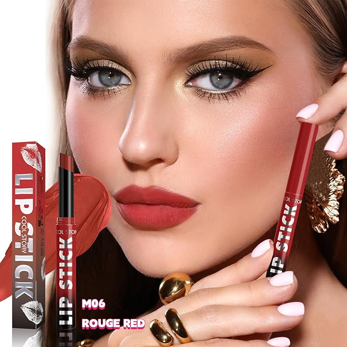COOL STORY Matte Lipstick Lightweight Blurring Formula with High Impact Pigment, Long-lasting, 0.07 oz (Rouge Red)
