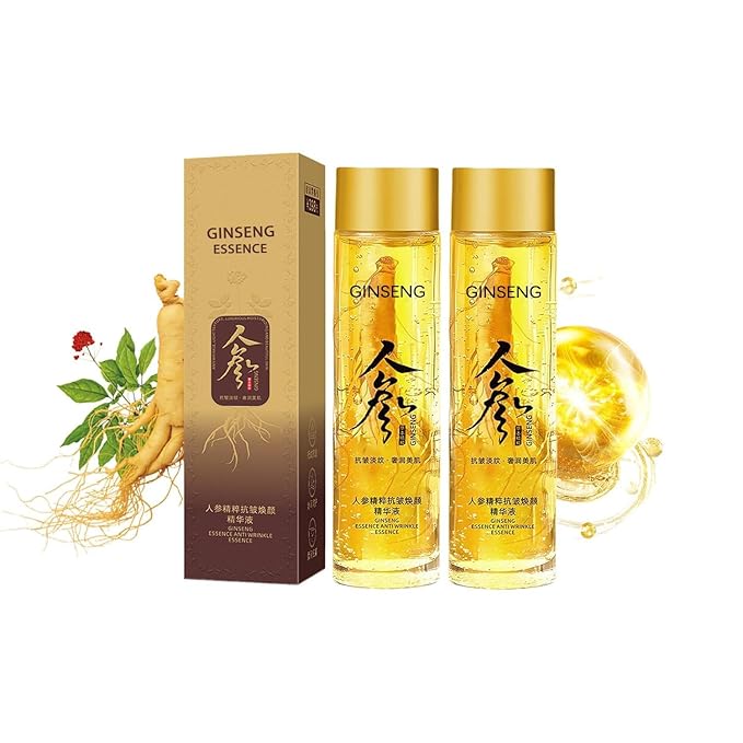 Ginseng Essence Anti-Wrinkle Serum, Hydrating & Firming Face Oil with Ginseng Root Extract, Korean Herbal Ginseng Anti Aging Serum for Smoother Skin Reduce Fine Lines (4.05 fl oz * 2PCS)