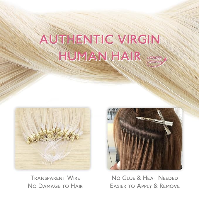 WENNALIFE Microlink Hair Extensions Human Hair, 50g 50s 14 Inch Platinum Blonde Remy Micro Bead Hair Extensions Real Human Hair Micro Link Micro Loop Micro Ring Hair Extensions Straight Microlinks