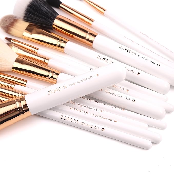 Z'OREYA Travel Makeup Brush Set White 12pcs Makeup Brushes Premium Synthetic Hair Professional Foundation Powder Contour Blush Cosmetic Eye Brush Sets With Holder