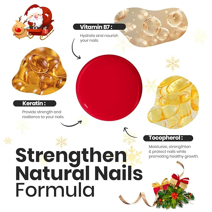 Beetles Red Nail Polish: 6Pcs Glitter Burgundy Red Sparkle Nail Polish Set, Quick Dry & Long Lasting Brilliant Overture White Silver Diy 4th of July Nail Art Design Christmas Gifts for Women