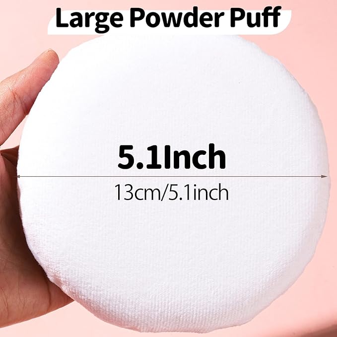 Teenitor 2Pcs 5Inch Body Powder Puff, Powder Puff for Body Powder, Extra Large Powder Puff Soft Velour Puff White